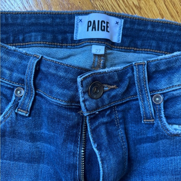 PAIGE Hoxton Crop Distressed Skinny Jeans size 27 Medium/Dark Denim - Picture 4 of 7